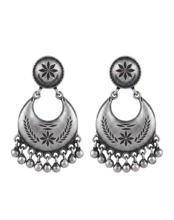 Silver-Tone Brass Crescent Jhumka Earrings For Women