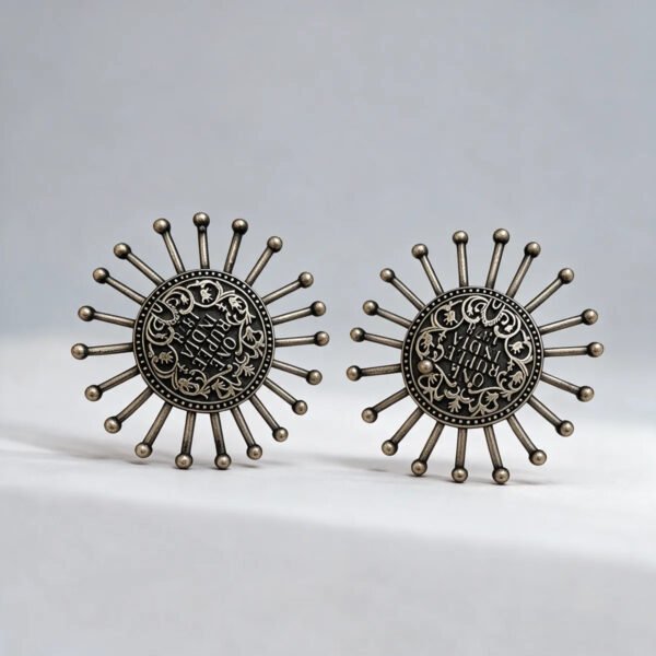 Silver-Tone Brass Sunburst Medallion Brooch For Women