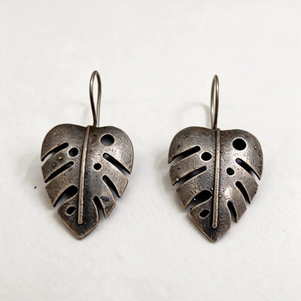 Silver Brass Leaf Design Drop Earrings For Women