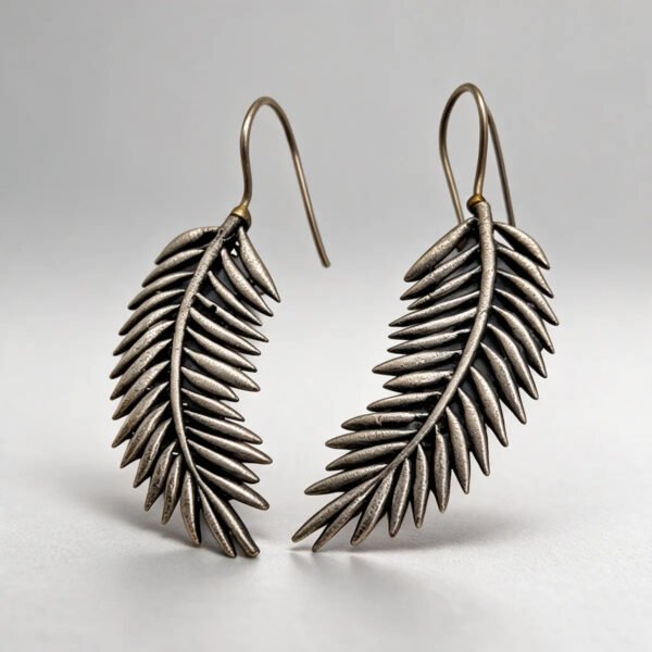 Silver Brass Leaf Drop Earrings For Women