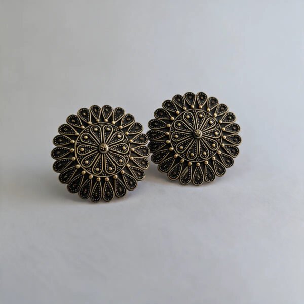 Antique-Tone Brass Floral Stud Earrings For Women